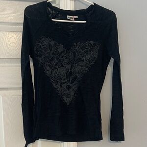 Roxy Black Long Sleeve Top with Floral Heart